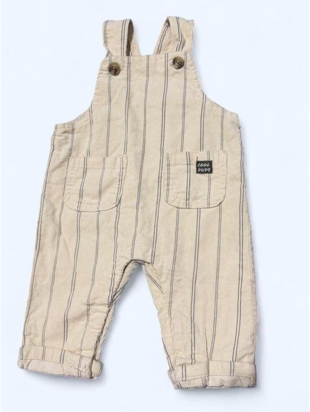 Little Lad Vintage Cream Tan Dungaree Overalls 3/6 Months Toddler Neutral